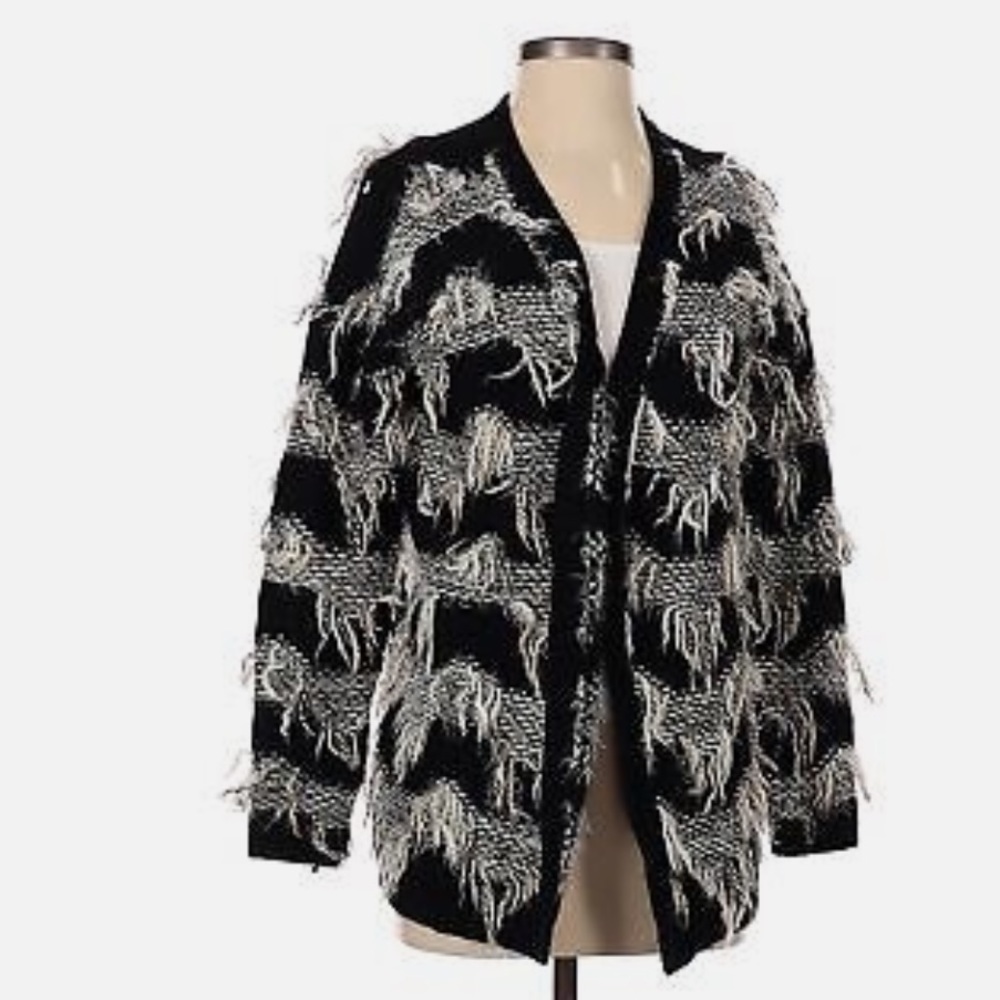 Astr black white wool blend knit open front cardigan sweater size S